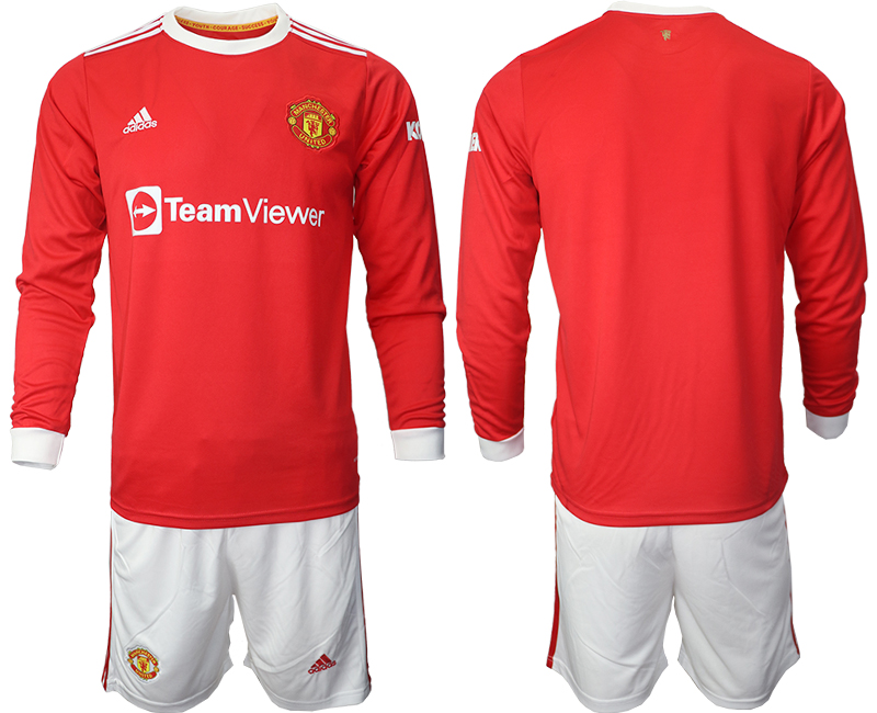Men 2021-2022 Club Manchester united home red Long Sleeve blank Soccer Jersey